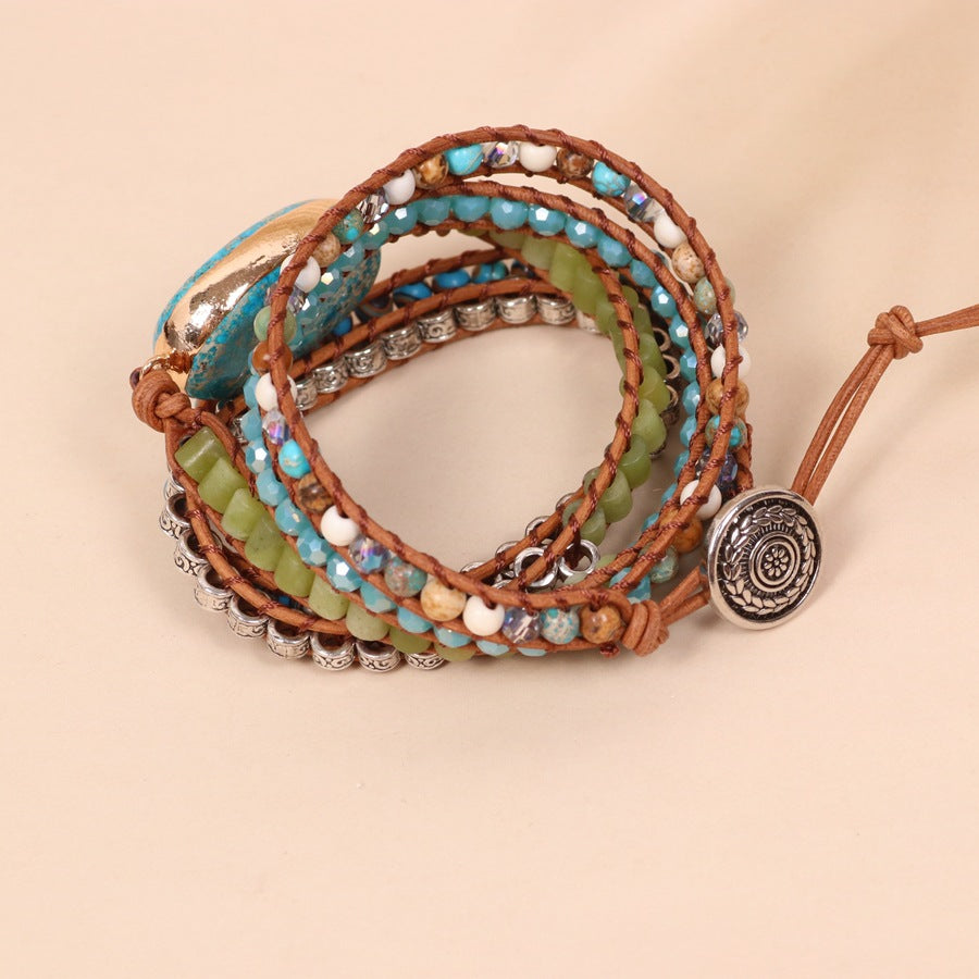 Handmade Natural Ocean Jasper Leather Wrap Bracelet